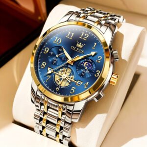 Black Stainless Steel Men's Watch - OLEVS Dress Classic Business Luxury Big Face with Calendar, Luminous Easy to Read Wrist Watch