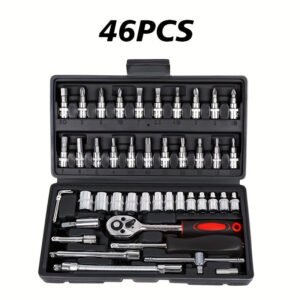 46pcs Toolkit for Home And Automotive Repairs, Including a Ratchet Torque Wrench, Screwdriver, And a Portable Motorcycle Tire And Bicycle Repair Kit