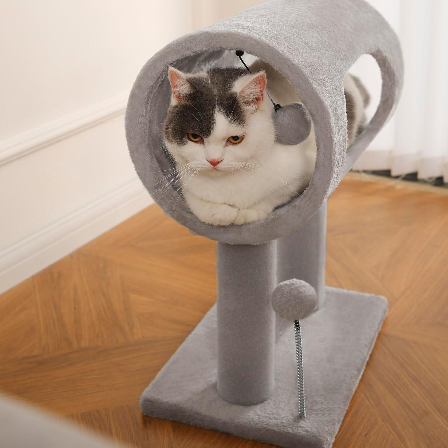 Gray Indoor Cat Tree With Hanging Ball 20.5Cat Tree With Tunnel Bed And Scratching Post Cat Tower - Image 5