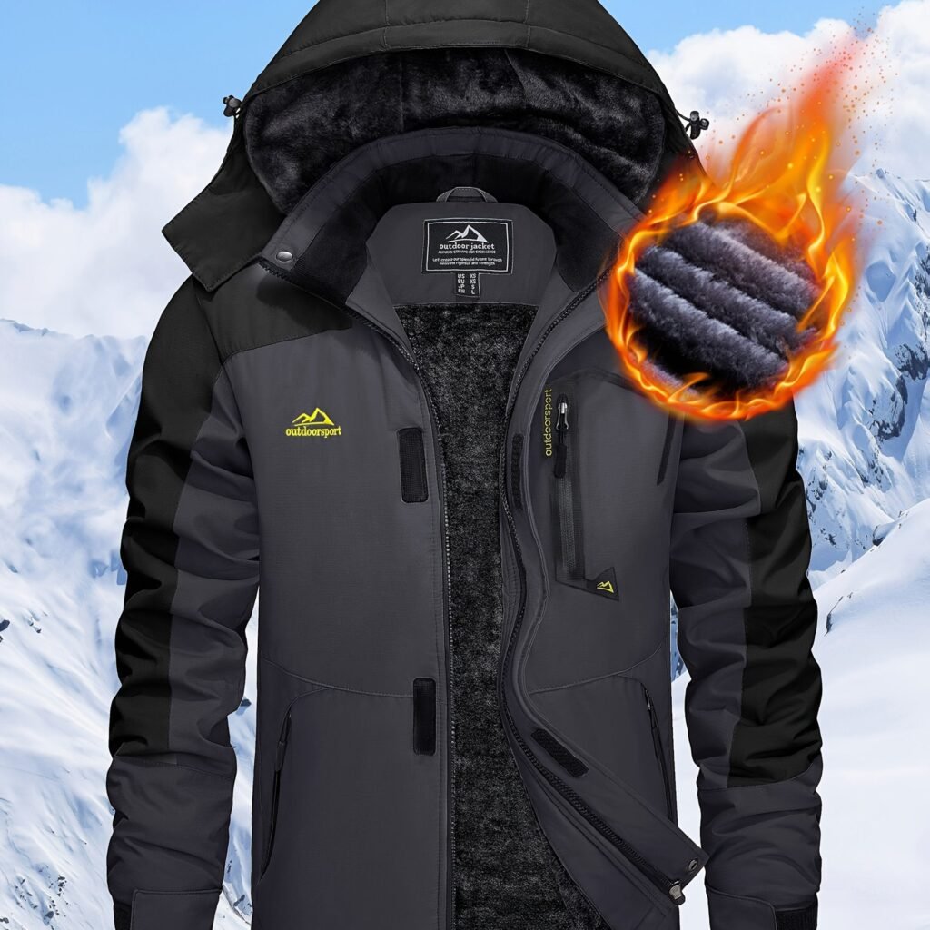 Men'S Winter Ski Jackets Warm Fleece Lined Coats Waterproof Windproof Hooded Thermal Outdoor Parka Thick Sport Hiking Jogging Camping Fishing Climbing Traveling Skiing Snowboarding Casual Windbreaker