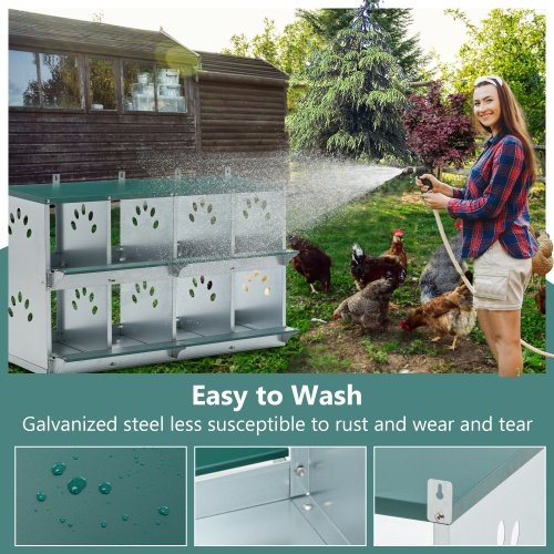 8 Compartment Chicken Nesting Boxes,For Laying Eggs, Metal Poultry Nest Box Wall Mount For Chickens, Hens, Large Vented Holes Chicken Coop Box - Image 6