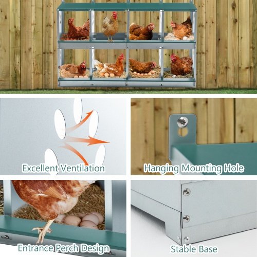 8 Compartment Chicken Nesting Boxes,For Laying Eggs, Metal Poultry Nest Box Wall Mount For Chickens, Hens, Large Vented Holes Chicken Coop Box - Image 3