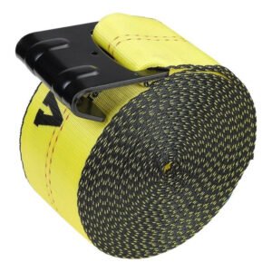 VEVOR Winch Straps, 4x 30', 6000 Lbs Load Capacity, 18000 Lbs Break Strength, Truck Straps with Flat Hook, Flatbed Tie Downs Cargo Control Trailers, Farms, Rescues, Tree Saver, Yellow (4 Pack)