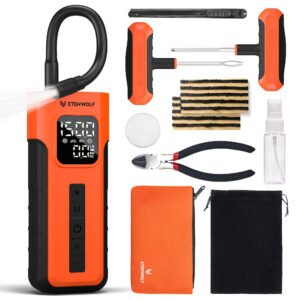 ETENWOLF C2 Combo Tire Repair Kit Wireless Tire Inflator For Cars, 4000mAh Battery Air Pump, Fast Car Tire Pump For Motorcycles, Bikes, Balls, LED Light For Emergency. Set Includes: Diagonal Pliers, A Tire Inflator, Lubricant