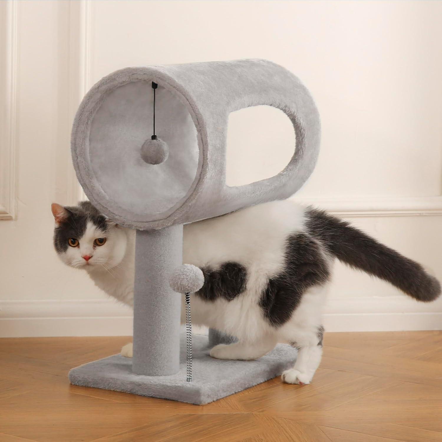 Gray Indoor Cat Tree With Hanging Ball 20.5Cat Tree With Tunnel Bed And Scratching Post Cat Tower - Image 7
