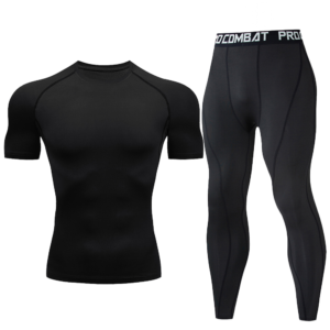 Men 2Pcs Fluorescent Green Compression Set Quick Dry Short Sleeve Tight Shirt Long Leggings Elastic Waist Sports Suit Gym Running Basketball Training Base Layer Underwear
