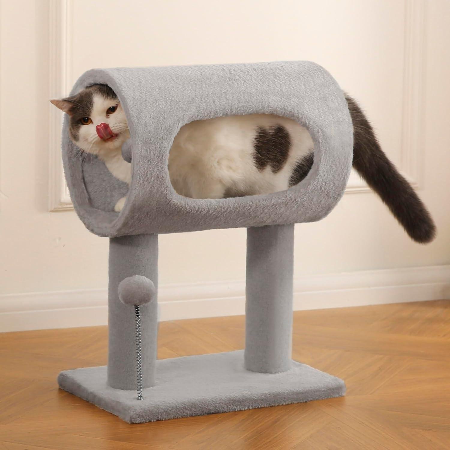 Gray Indoor Cat Tree With Hanging Ball 20.5Cat Tree With Tunnel Bed And Scratching Post Cat Tower - Image 6