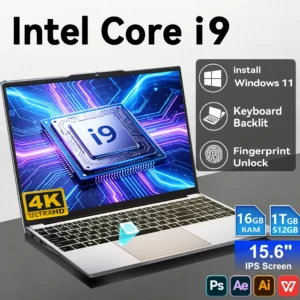 2026 15.6" Ultra Slim Portable Laptop intel Core i9-9900U Windows11 Pro 16GB RAM 1TB 2TB SSD Fingerprint Office Gaming Laptop PC