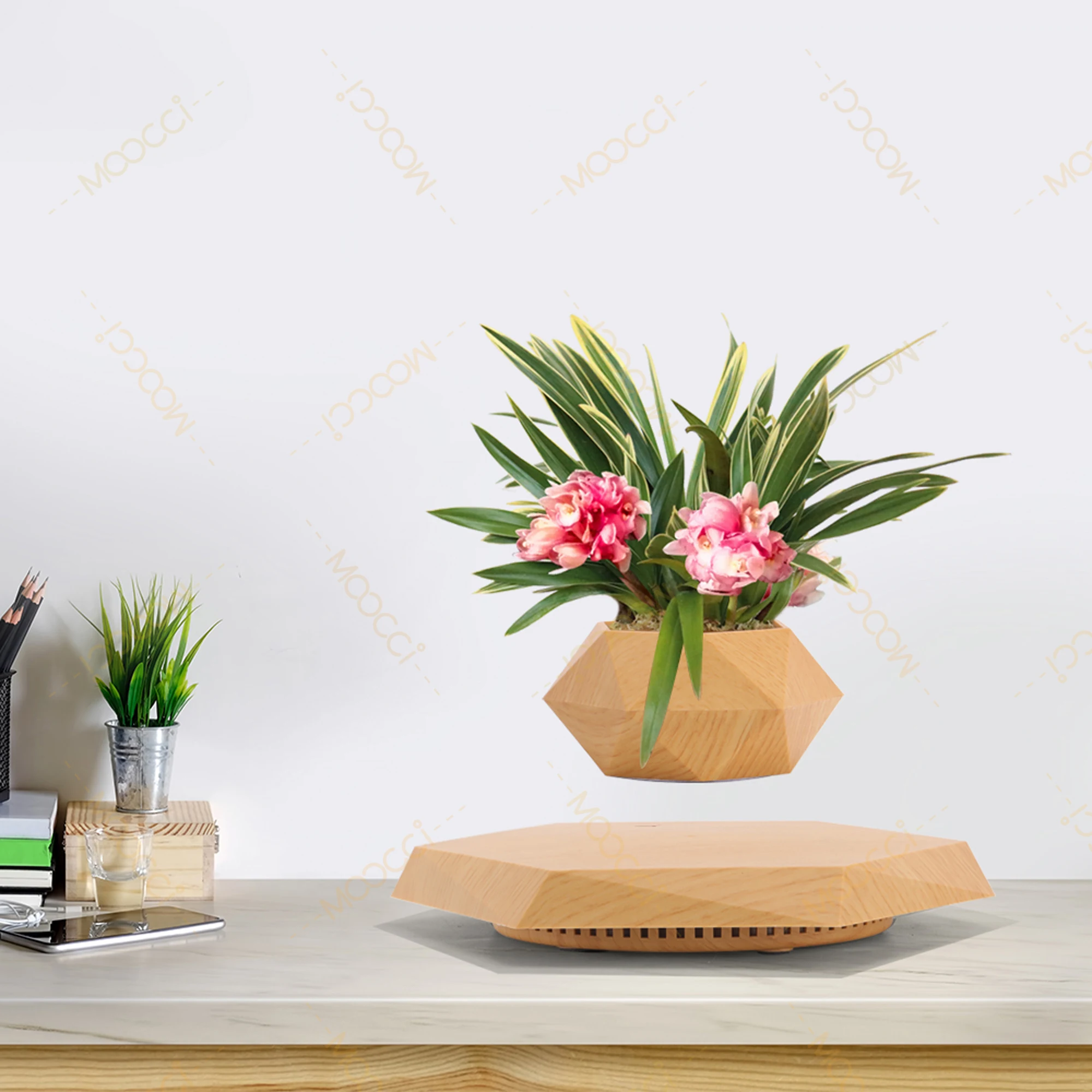 Modern Indoor Decor Rotation Magnetic Levitation Floating Flower Pot Best Gift Lovers Wedding Anniversary Smart Planters