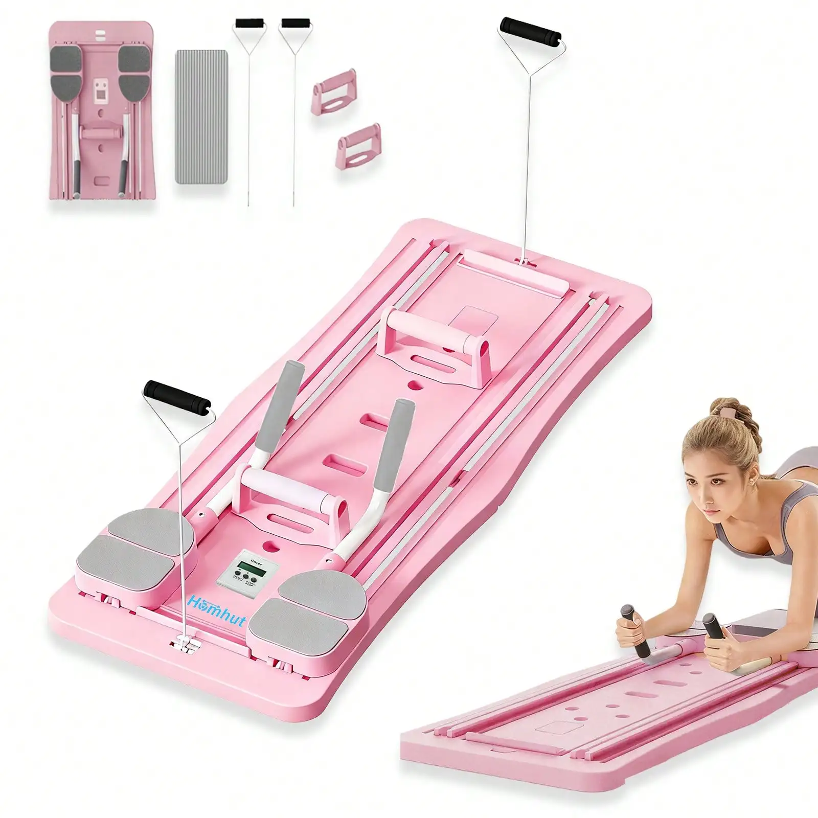 Pilates Sliding Board Foldable Fitness Reformer Platform Home Workout Equipment with Resistance Bands Abdominal Leg Training Machine Multifunctional Yoga Exercise Board Portable Full Body Workout Pilates Board - Image 2