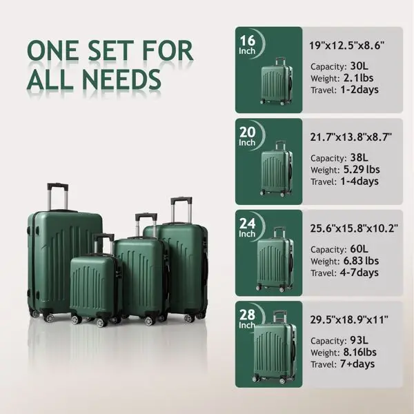 Retro Green Curved Vertical Stripe 4 in 1 Trolley Suitcase Durable and Stylish Travel Case Model D0100HAY357 - Image 3