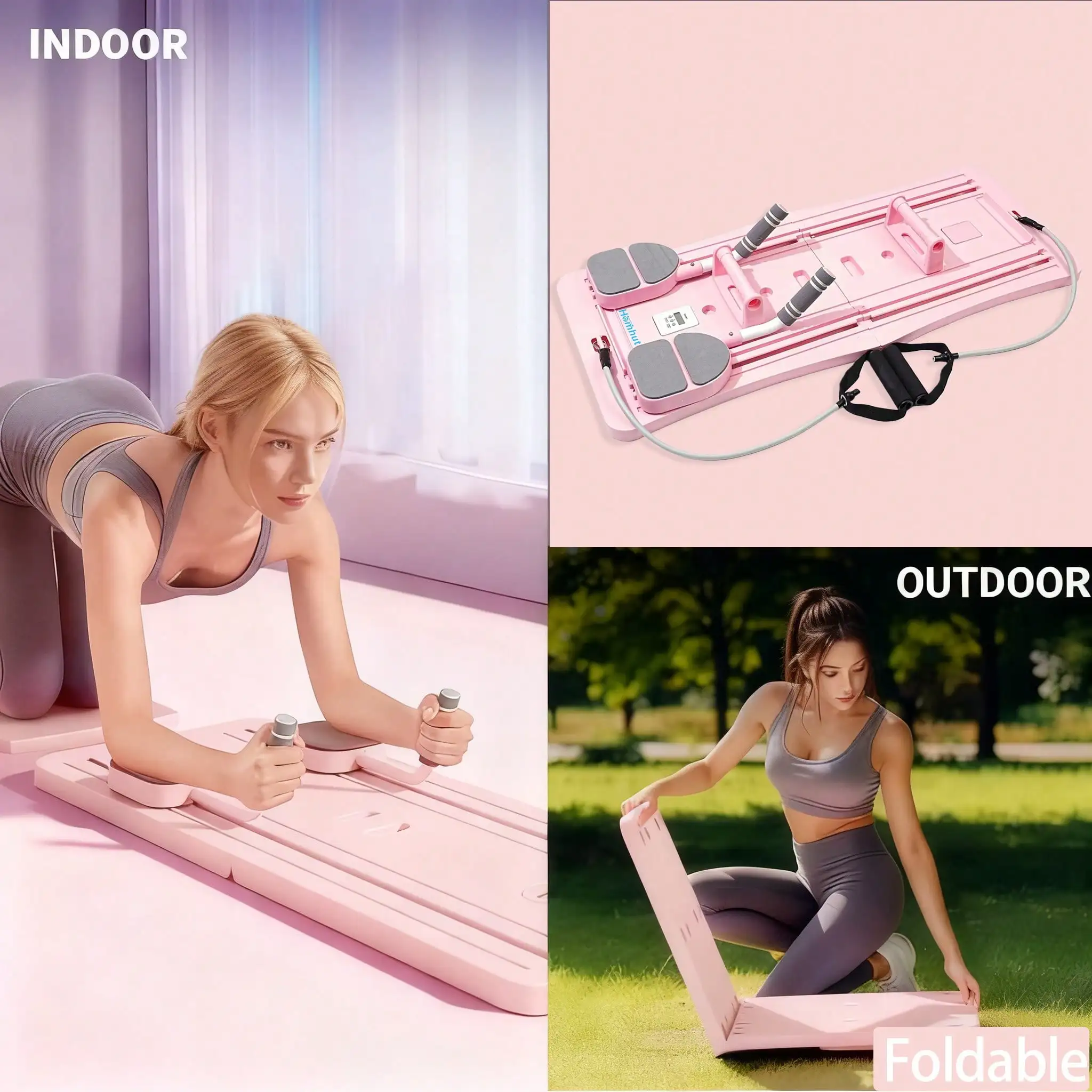Pilates Sliding Board Foldable Fitness Reformer Platform Home Workout Equipment with Resistance Bands Abdominal Leg Training Machine Multifunctional Yoga Exercise Board Portable Full Body Workout Pilates Board - Image 4