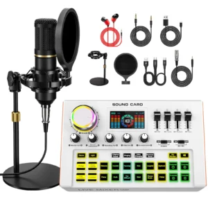 Tenlamp Y300-BM800 Live Sound Board Audio Mixer with 3.5mm Condenser Mic, Podcast Equipment Bundle for 4 People, Professional PC Laptop Studio Recording for Singing Gaming Karaoke Vlog Streaming