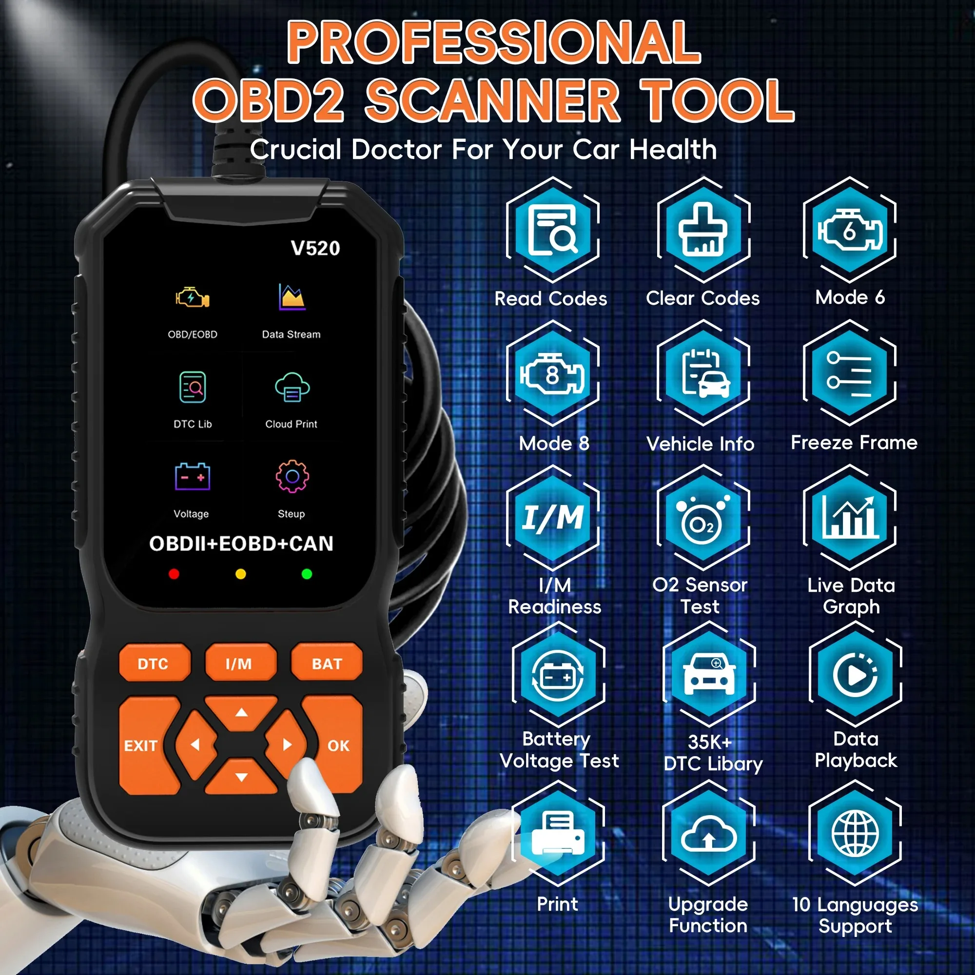 OBD2 Car Scanner Diagnostic Scanning Tool, Professional Mechanical - Image 2