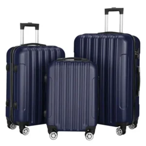 Navy Blue 3 in 1 Luggage Set Abs Material 4 Wheels Combination Lock Travel Suitcase Unisex with Zipper Closure Model D0100HPF56A