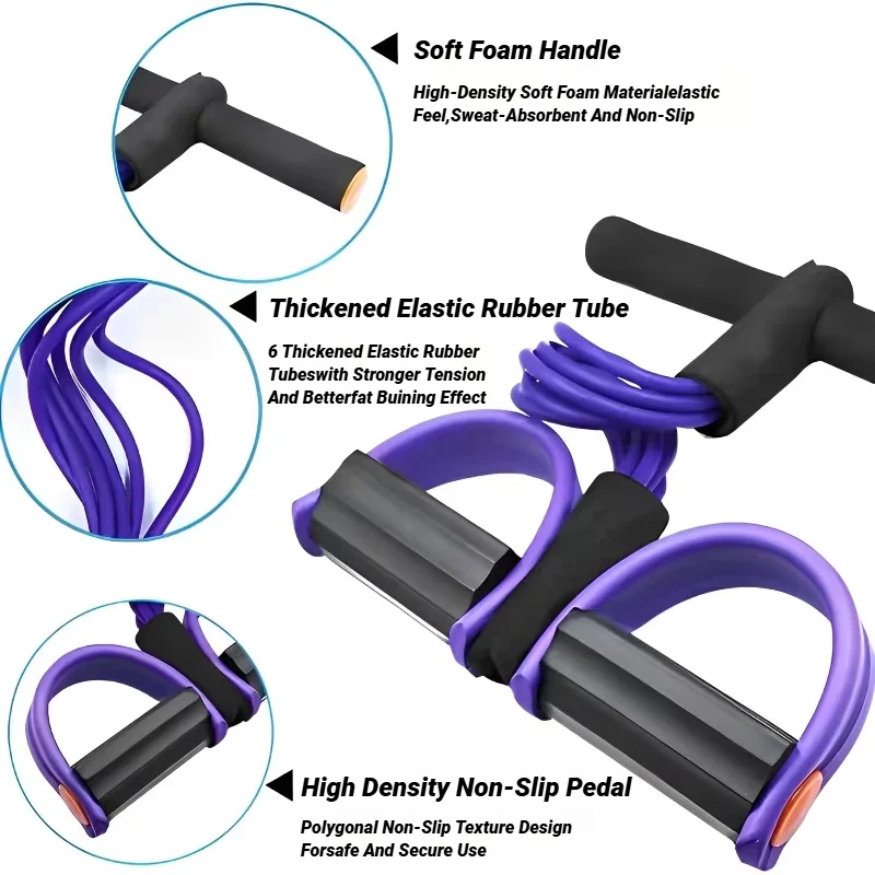Four-Tube Pedal Tensioner Multi-Functional Household Fitness Equipment Yoga Abdominal Strengthening Elastic Band Tension Rope - Image 3