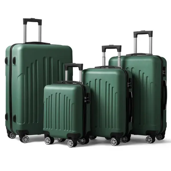 Retro Green Curved Vertical Stripe 4 in 1 Trolley Suitcase Durable and Stylish Travel Case Model D0100HAY357