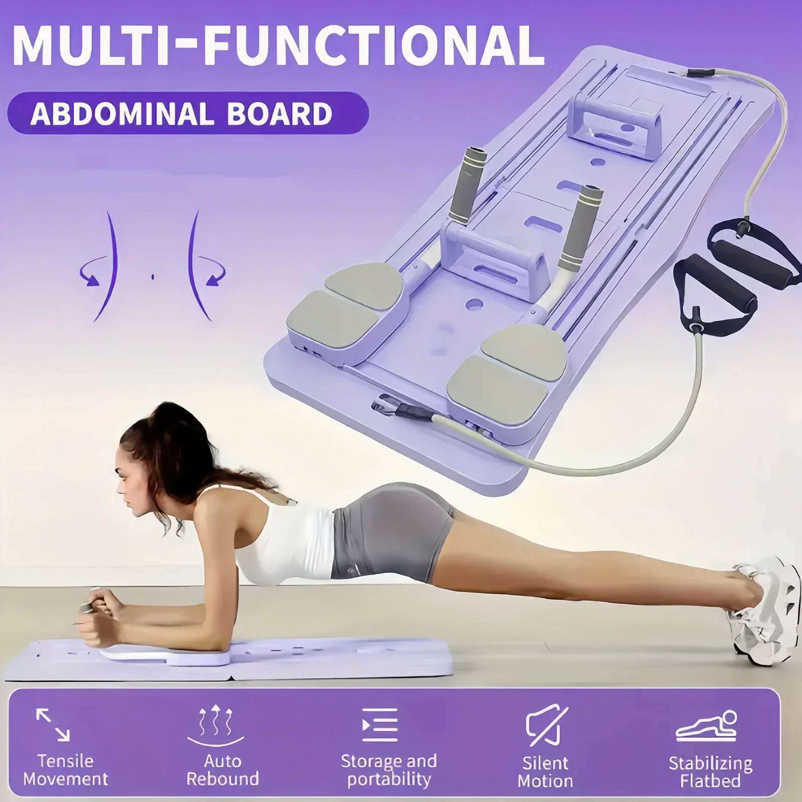 Pilates Sliding Board Foldable Fitness Reformer Platform Home Workout Equipment with Resistance Bands Abdominal Leg Training Machine Multifunctional Yoga Exercise Board Portable Full Body Workout Pilates Board - Image 12