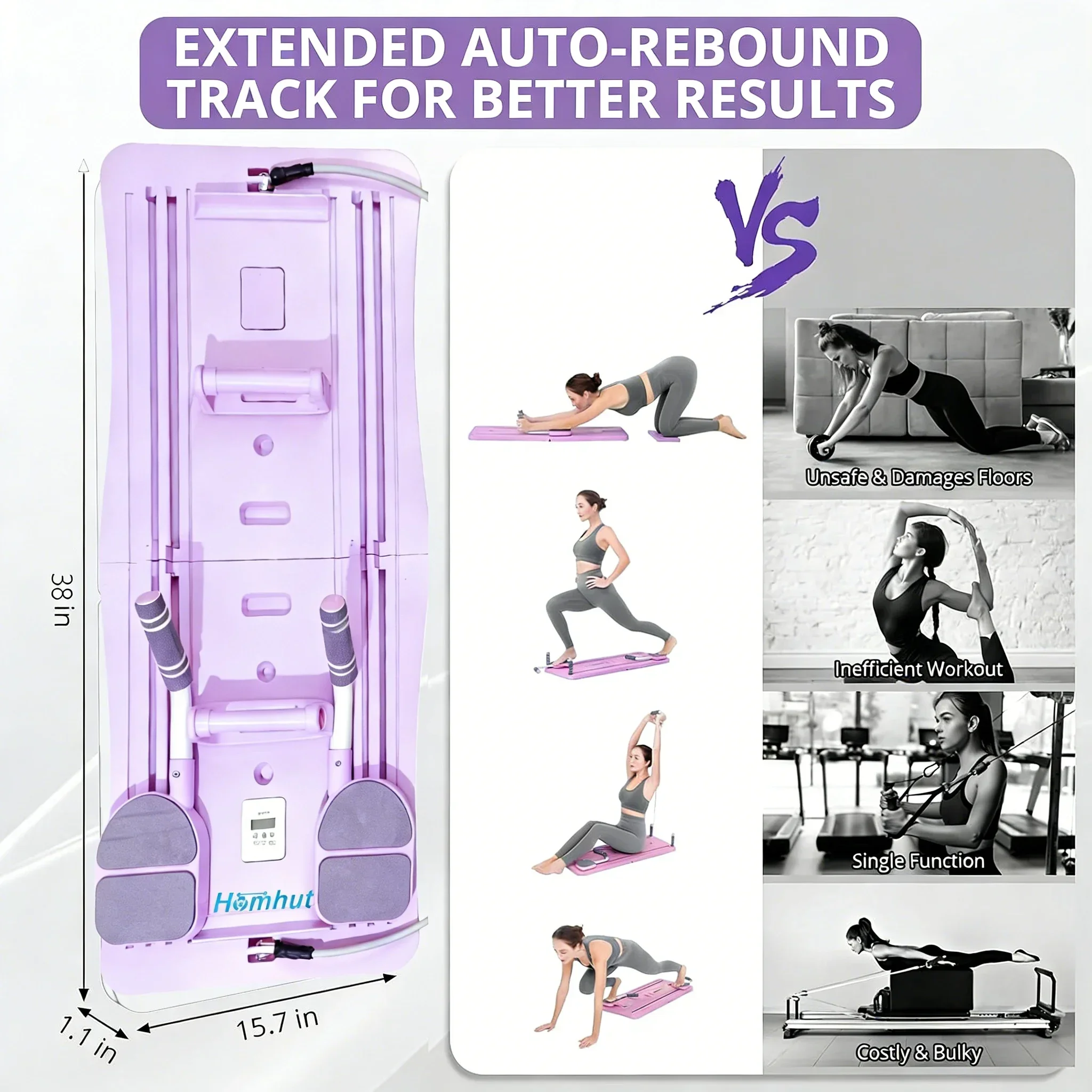 Pilates Sliding Board Foldable Fitness Reformer Platform Home Workout Equipment with Resistance Bands Abdominal Leg Training Machine Multifunctional Yoga Exercise Board Portable Full Body Workout Pilates Board - Image 14