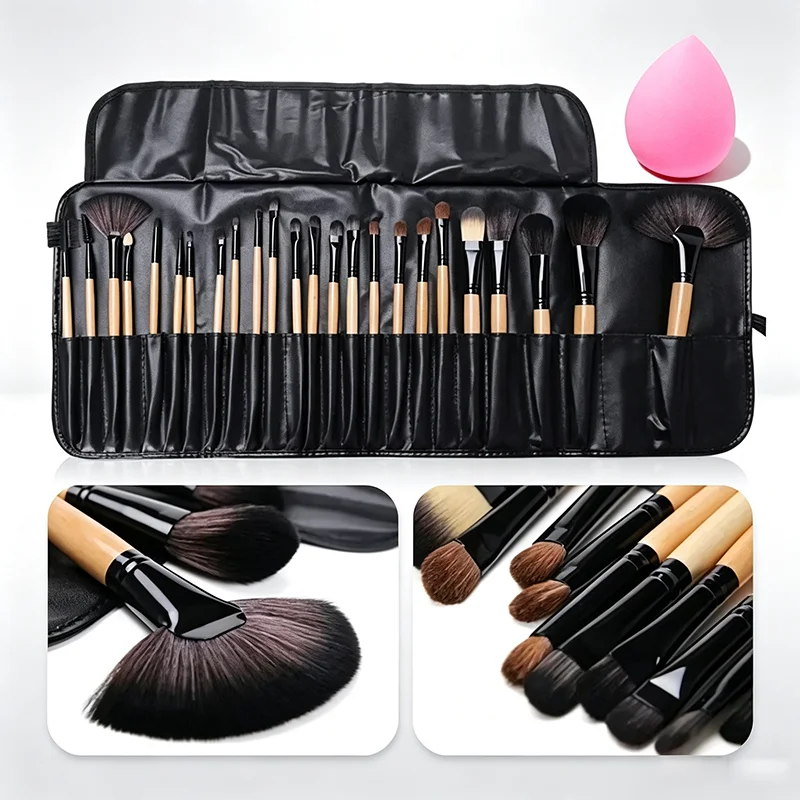 Gift Bag and Sponge for 24 pcs Makeup Brush Sets Cosmetics