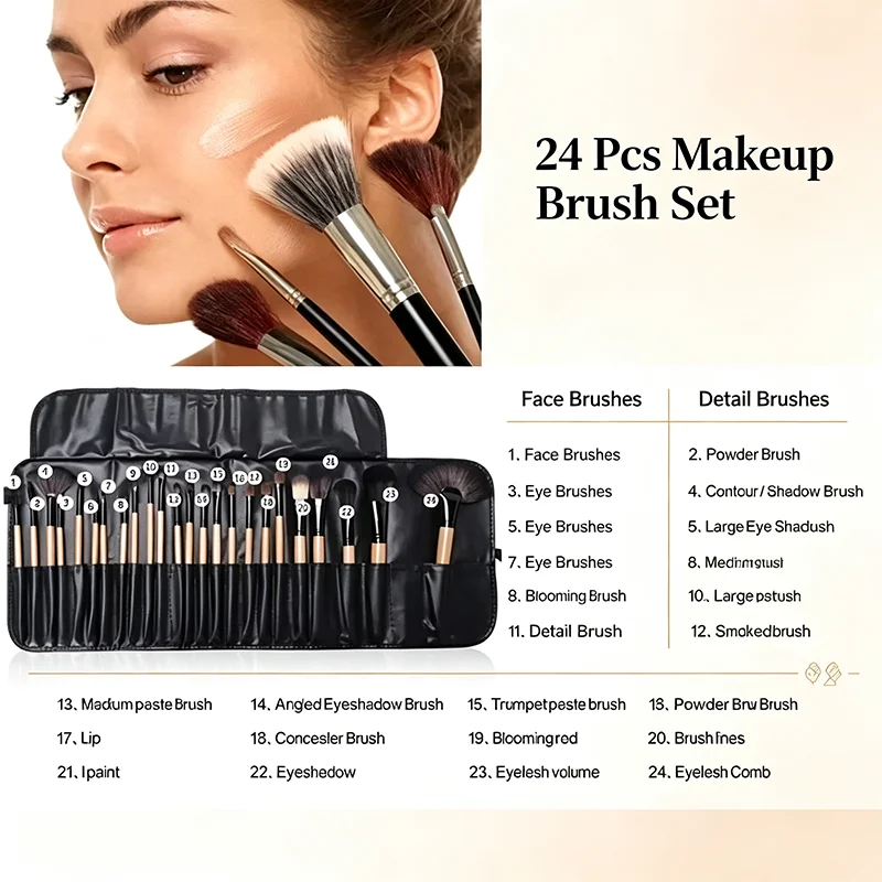 Gift Bag and Sponge for 24 pcs Makeup Brush Sets Cosmetics - Image 2