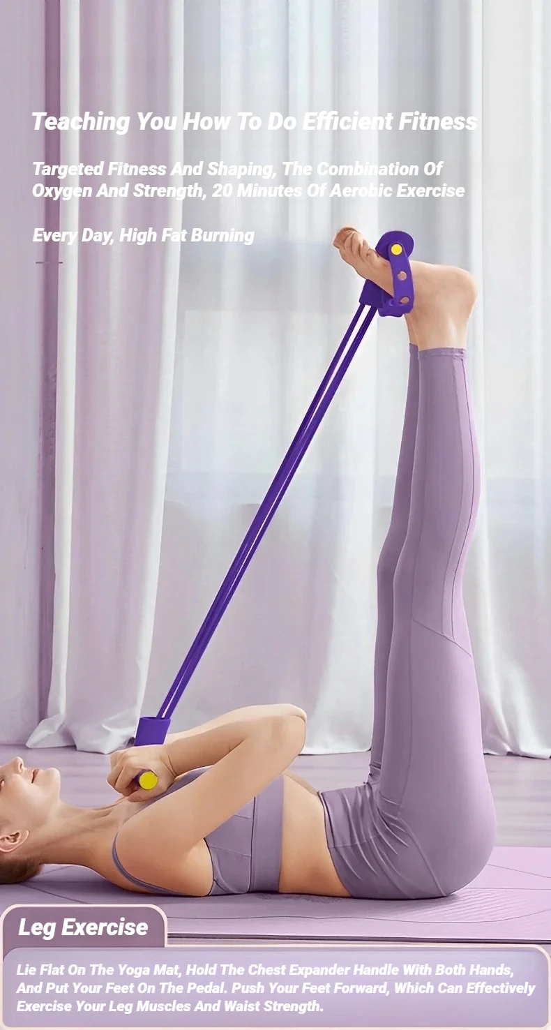 Four-Tube Pedal Tensioner Multi-Functional Household Fitness Equipment Yoga Abdominal Strengthening Elastic Band Tension Rope - Image 11