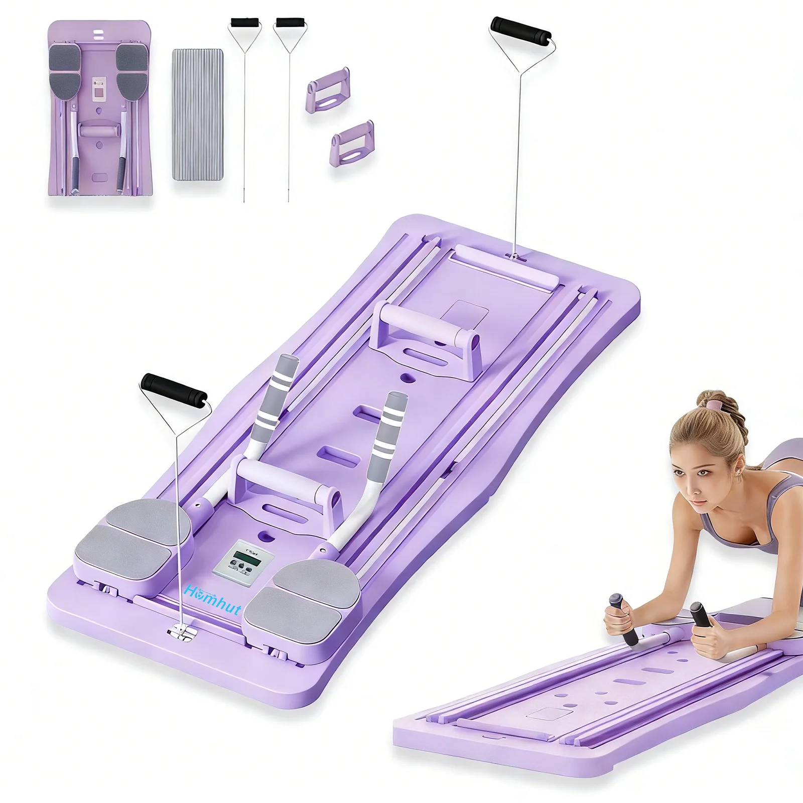 Pilates Sliding Board Foldable Fitness Reformer Platform Home Workout Equipment with Resistance Bands Abdominal Leg Training Machine Multifunctional Yoga Exercise Board Portable Full Body Workout Pilates Board - Image 10