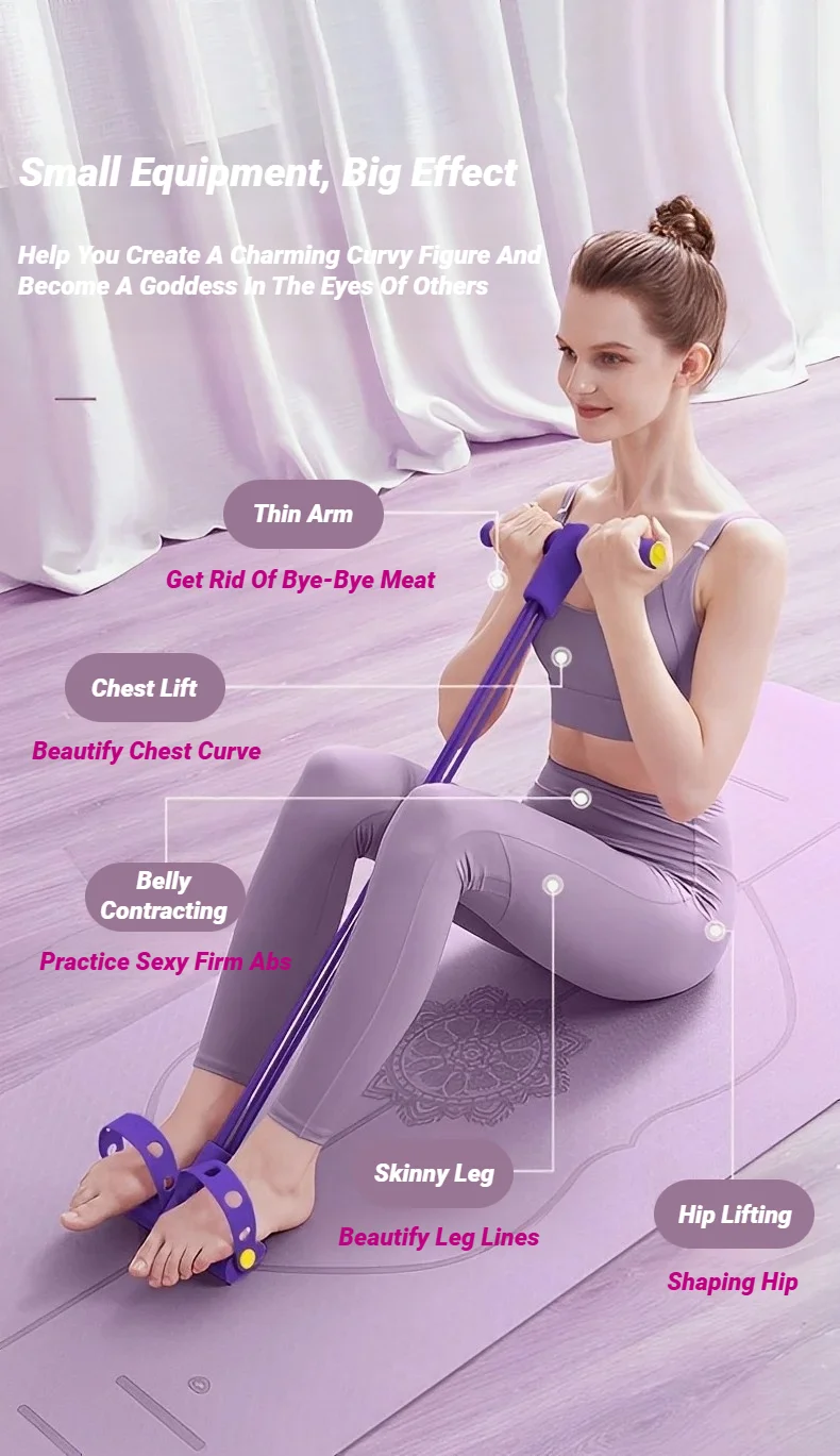 Four-Tube Pedal Tensioner Multi-Functional Household Fitness Equipment Yoga Abdominal Strengthening Elastic Band Tension Rope - Image 9