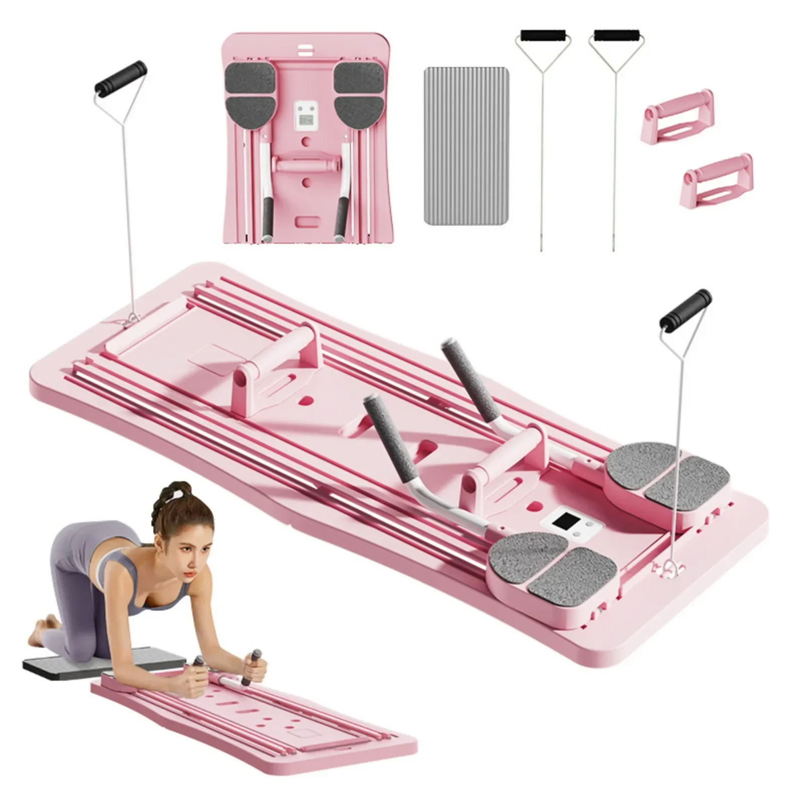 Pilates Sliding Board Foldable Fitness Reformer Platform Home Workout Equipment with Resistance Bands Abdominal Leg Training Machine Multifunctional Yoga Exercise Board Portable Full Body Workout Pilates Board - Image 9