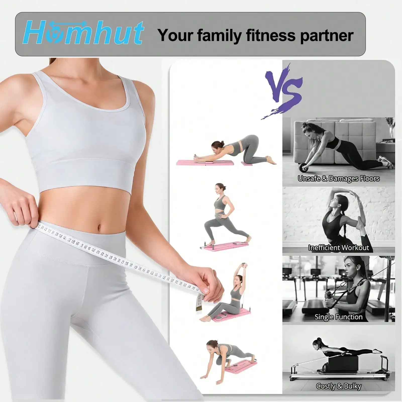 Pilates Sliding Board Foldable Fitness Reformer Platform Home Workout Equipment with Resistance Bands Abdominal Leg Training Machine Multifunctional Yoga Exercise Board Portable Full Body Workout Pilates Board - Image 5
