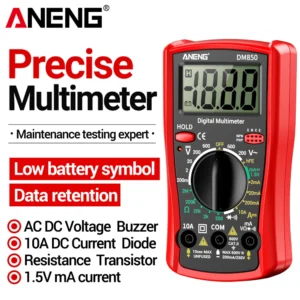 ANENG DM850 Digital Multimeter 1999 Counts  AC DC Voltage Current Resistance Tester Diode Continuity Test Data Hold Electrician Measuring Tool Voltmeter Ammeter LCD Multimeter