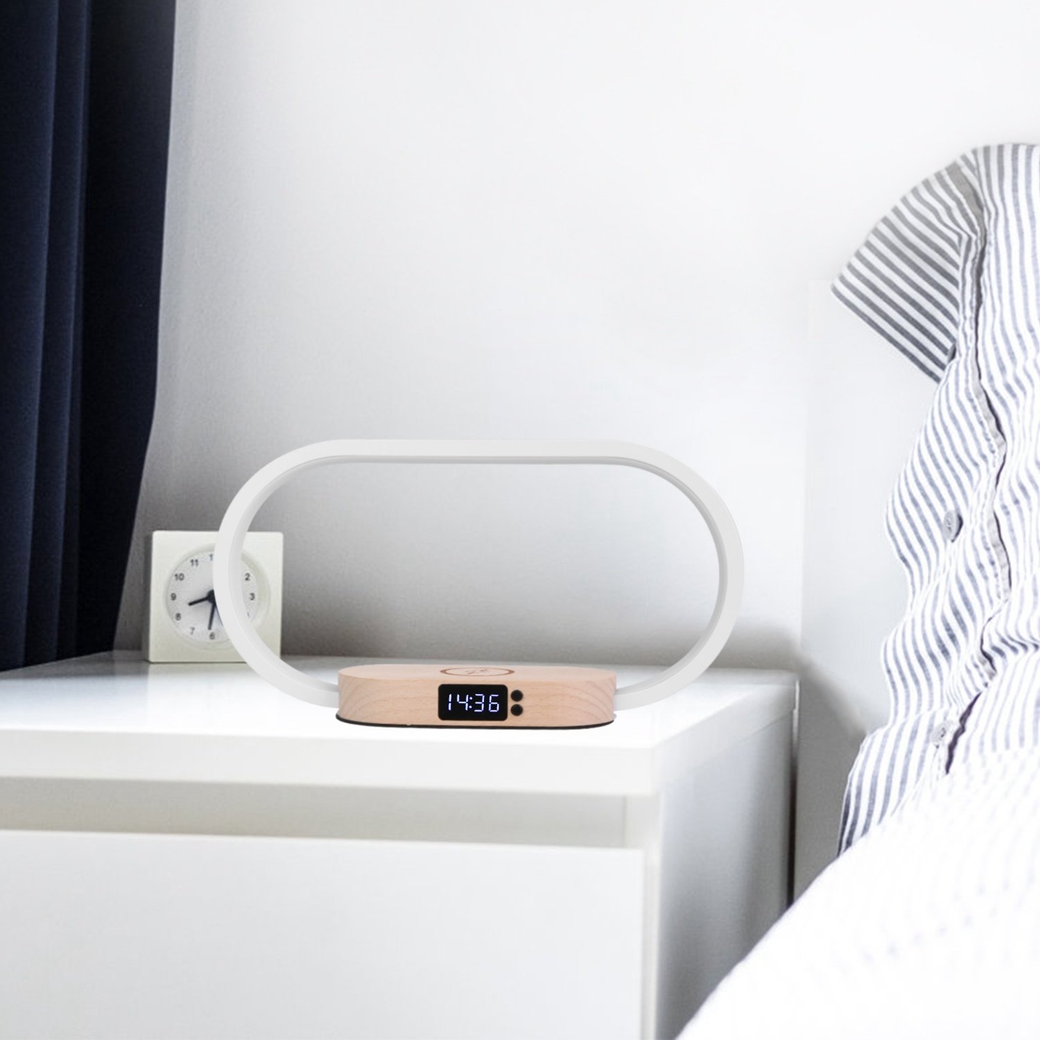 1 Set Bedside Table Lamp Touch Control Lamp With Clock Wireless Charging LED Desk Lamp Dimmable Nightstand Reading Lamp - Image 5