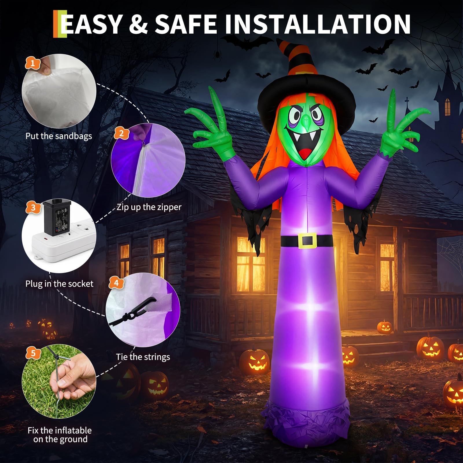 Inflatable Halloween Witch Decoration 360cm Tall Spooky Outdoor Yard - Image 10