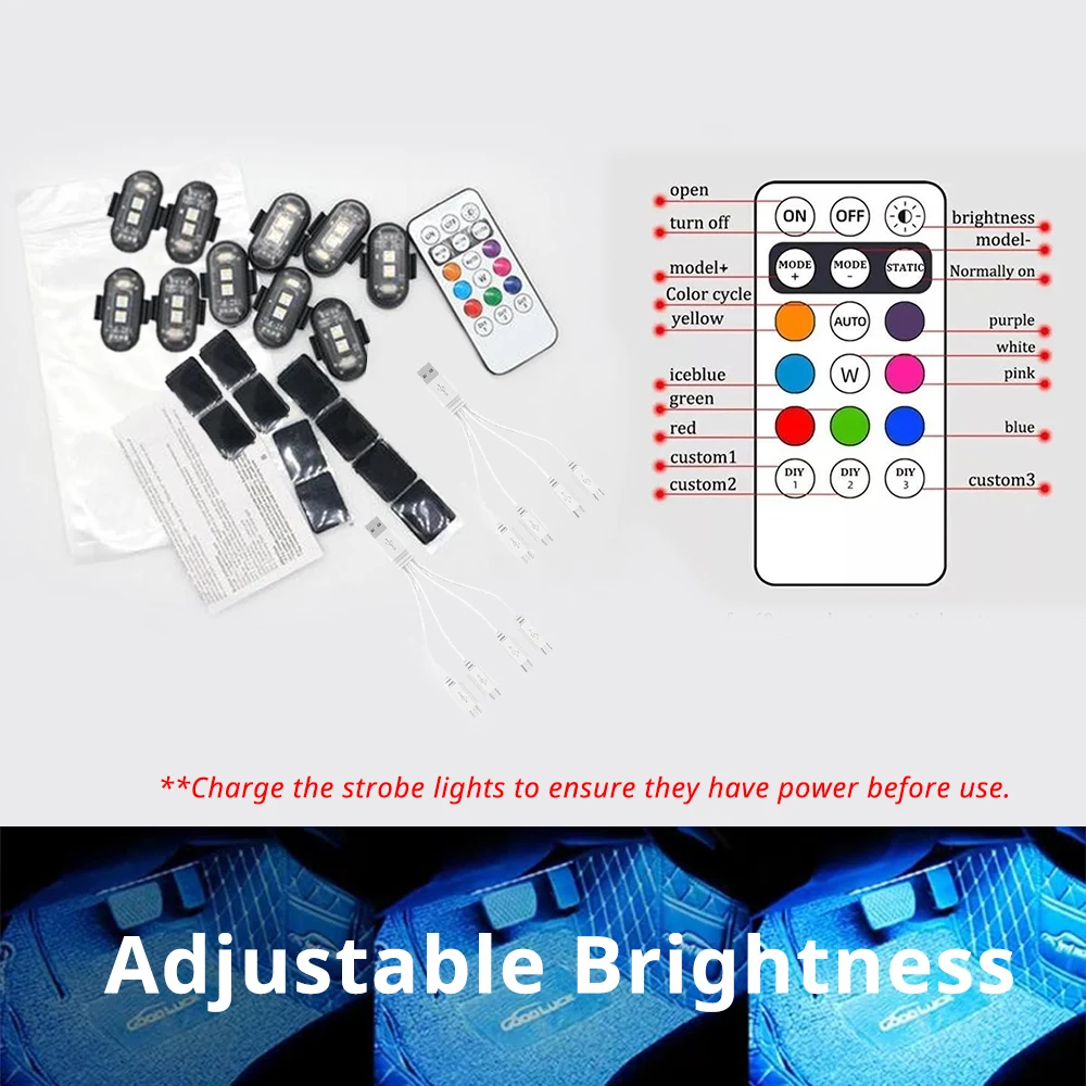 Remote Control RGB LED Strobe Light Wireless Rechargeable Footwell Lights Exterior Interior Decorative for SUV Truck Motorcycle - Image 14