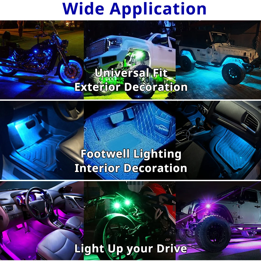 Remote Control RGB LED Strobe Light Wireless Rechargeable Footwell Lights Exterior Interior Decorative for SUV Truck Motorcycle - Image 17