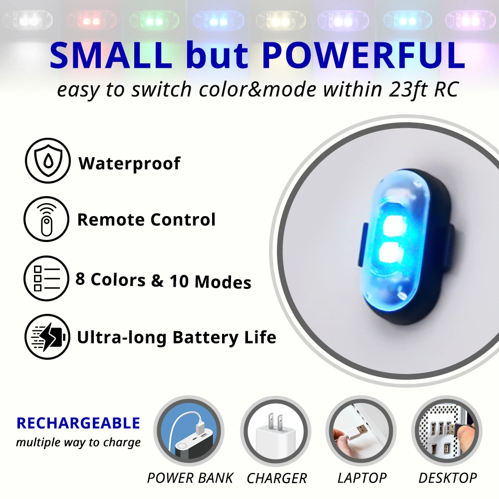 Remote Control RGB LED Strobe Light Wireless Rechargeable Footwell Lights Exterior Interior Decorative for SUV Truck Motorcycle - Image 3