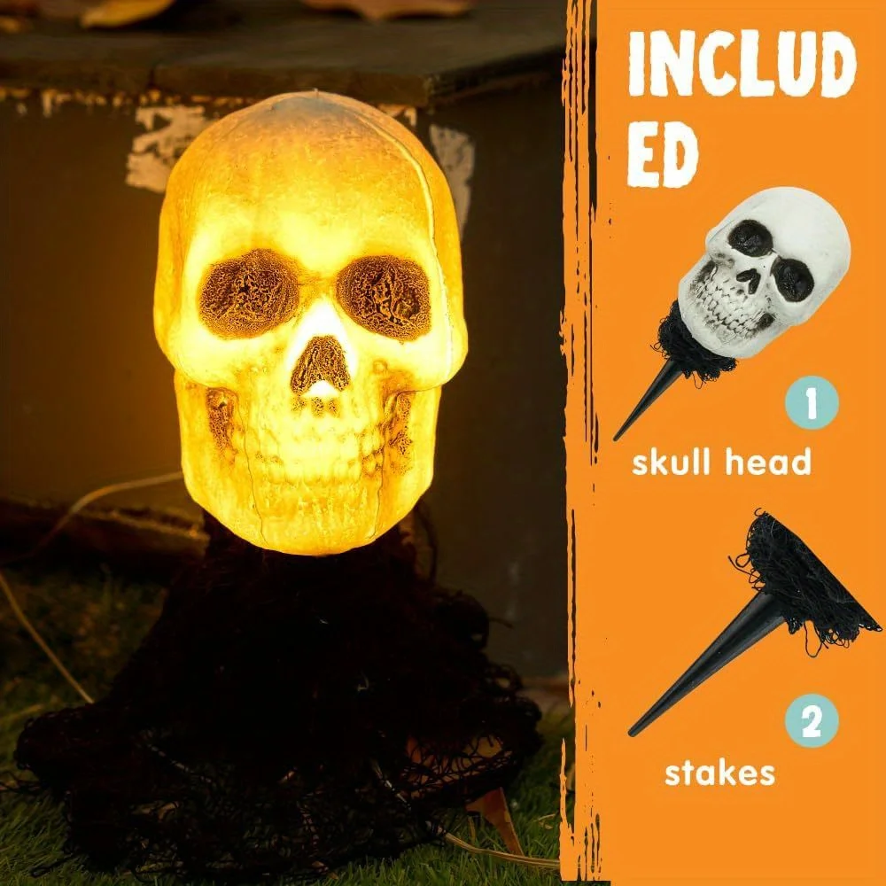 3 Pcs Halloween Skeleton Decorations - Outdoor Light Up Skull Stakes Pathway Makers for Lawn Props Yard Decor - Image 3