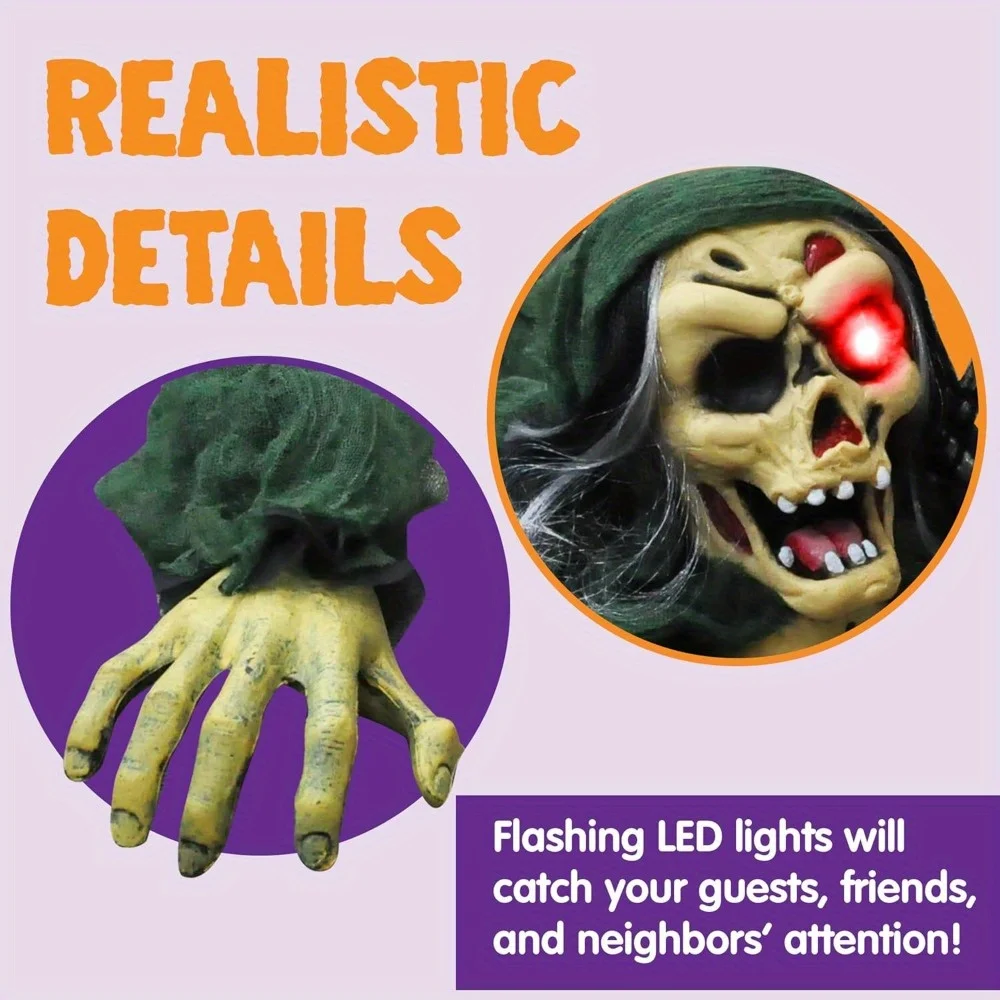 Halloween Outdoor Decoration Zombie Groundbreaker, Outside Halloween Graveyard Decor, Zombie Prop with Creepy Sound and Glowing Eyes, Scary Groundbreaker Decorations for Lawn Yard, Photobooth Props - Image 2
