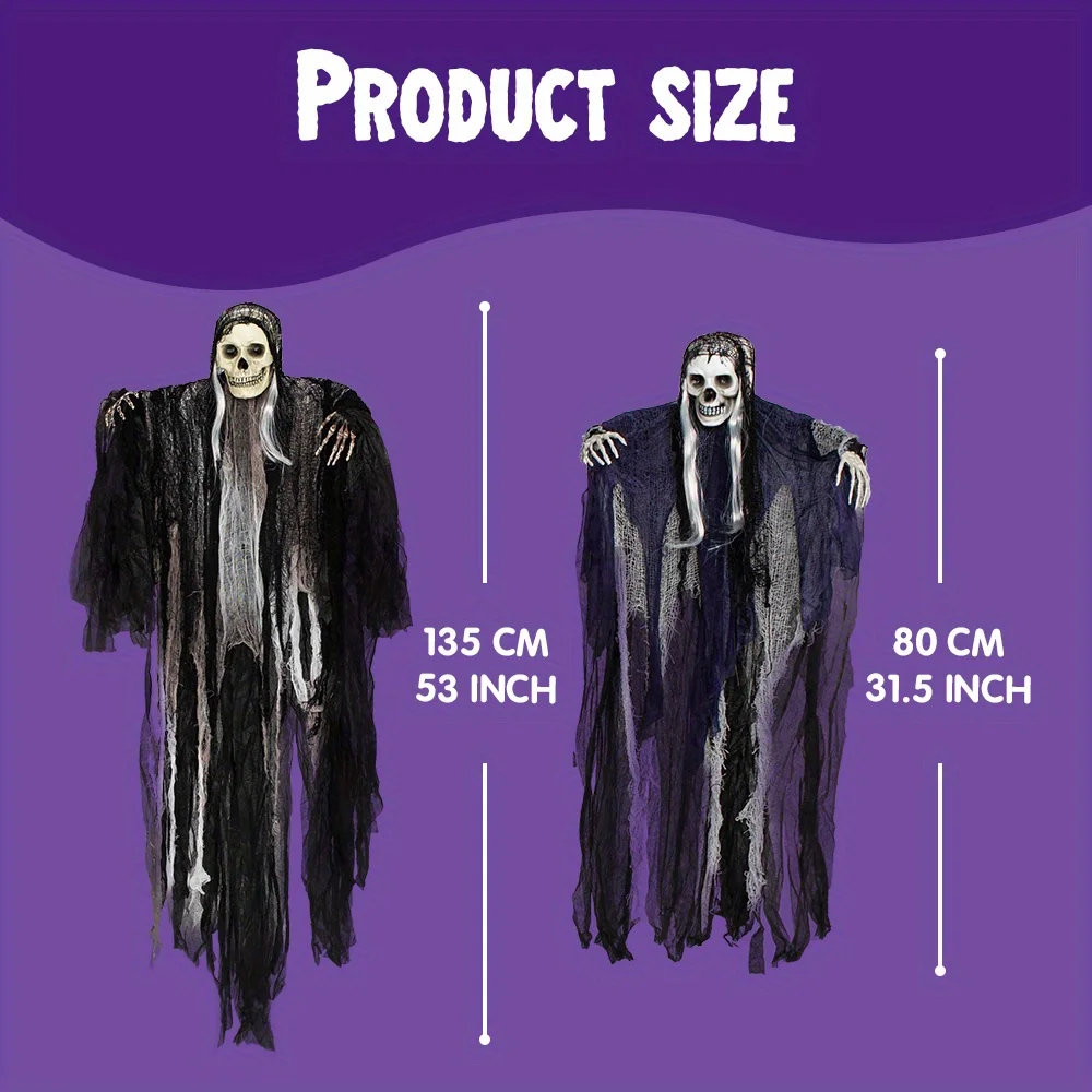 3 Pack Hanging Halloween Skeleton Ghosts Decorations, Grim Reapers for Best Halloween Outdoor Decorations - Image 5