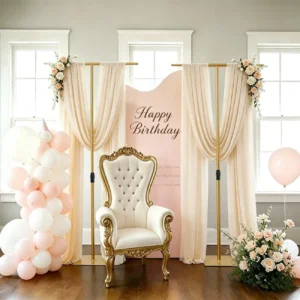 2Pcs Heavy Duty T-Shape Backdrop Stand, Adjustable 2.6-8FT Wedding Background Stand for Party Decor, Portable Metal T-Backdrop Support for Arch, Birthday, Baby Shower, Events