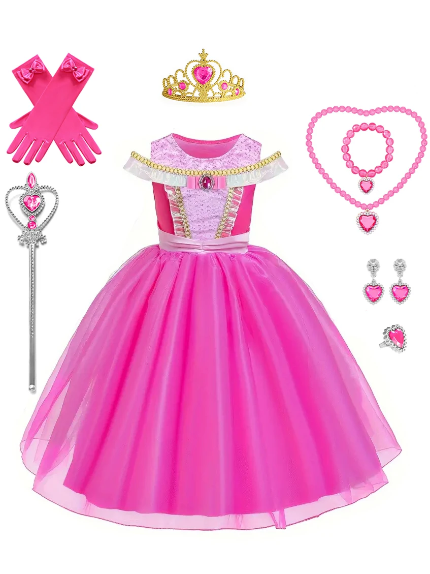 Little Girls Elegant Pink Princess Dress Up Clothes Halloween Birthday Party Costumes Kids Girls Dresses