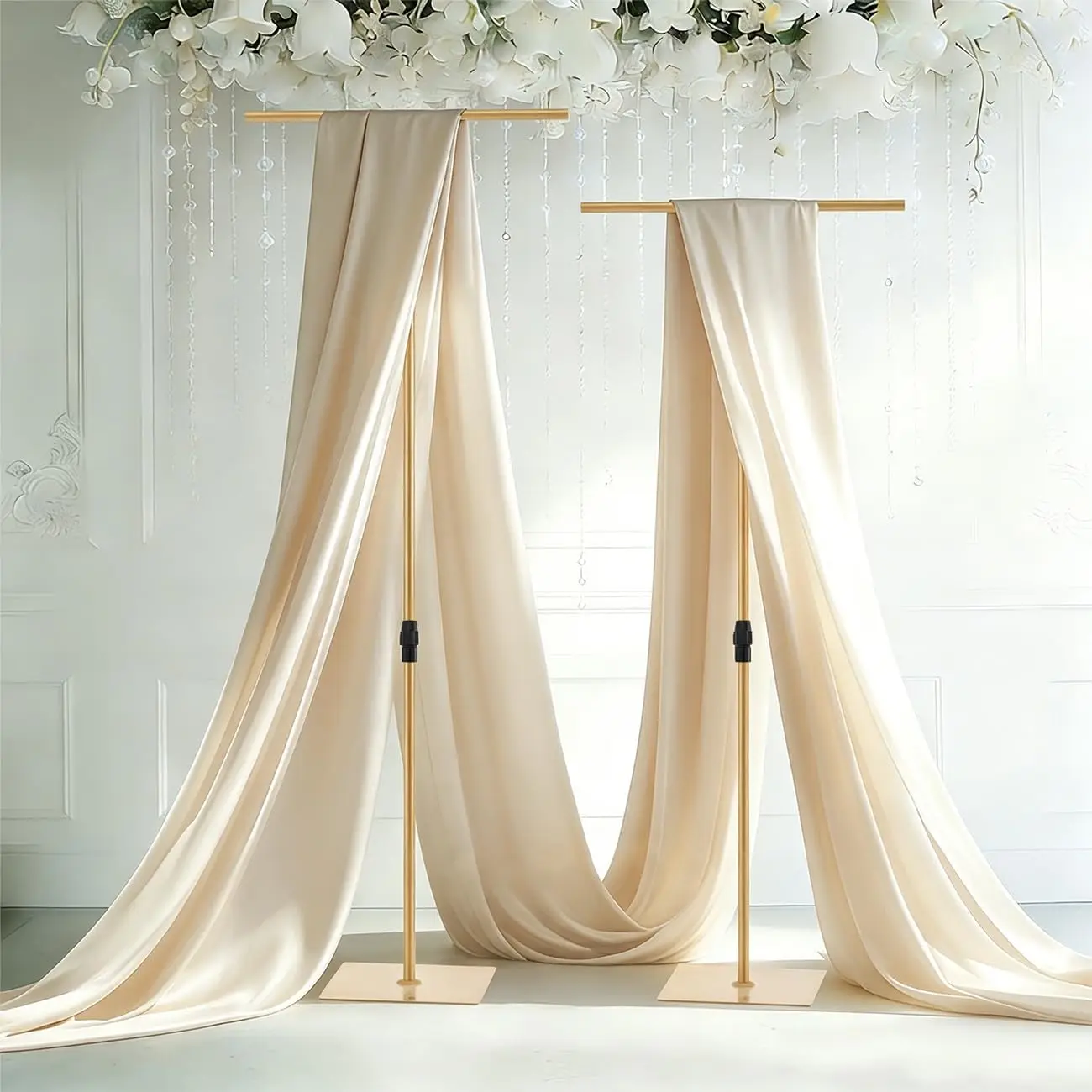 2Pcs Heavy Duty T-Shape Backdrop Stand, Adjustable 2.6-8FT Wedding Background Stand for Party Decor, Portable Metal T-Backdrop Support for Arch, Birthday, Baby Shower, Events - Image 2