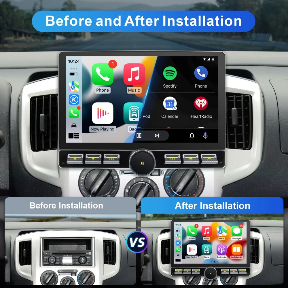 IYING Single Din 11.6" Car Radio Wireless CarPlay Android Auto 2+32GB, 5G WiFi Split‑Screen PIP, AM FM Car Stereo with Physical Knob, Steering Wheel Control, Detachable Adjustable Display - Image 7
