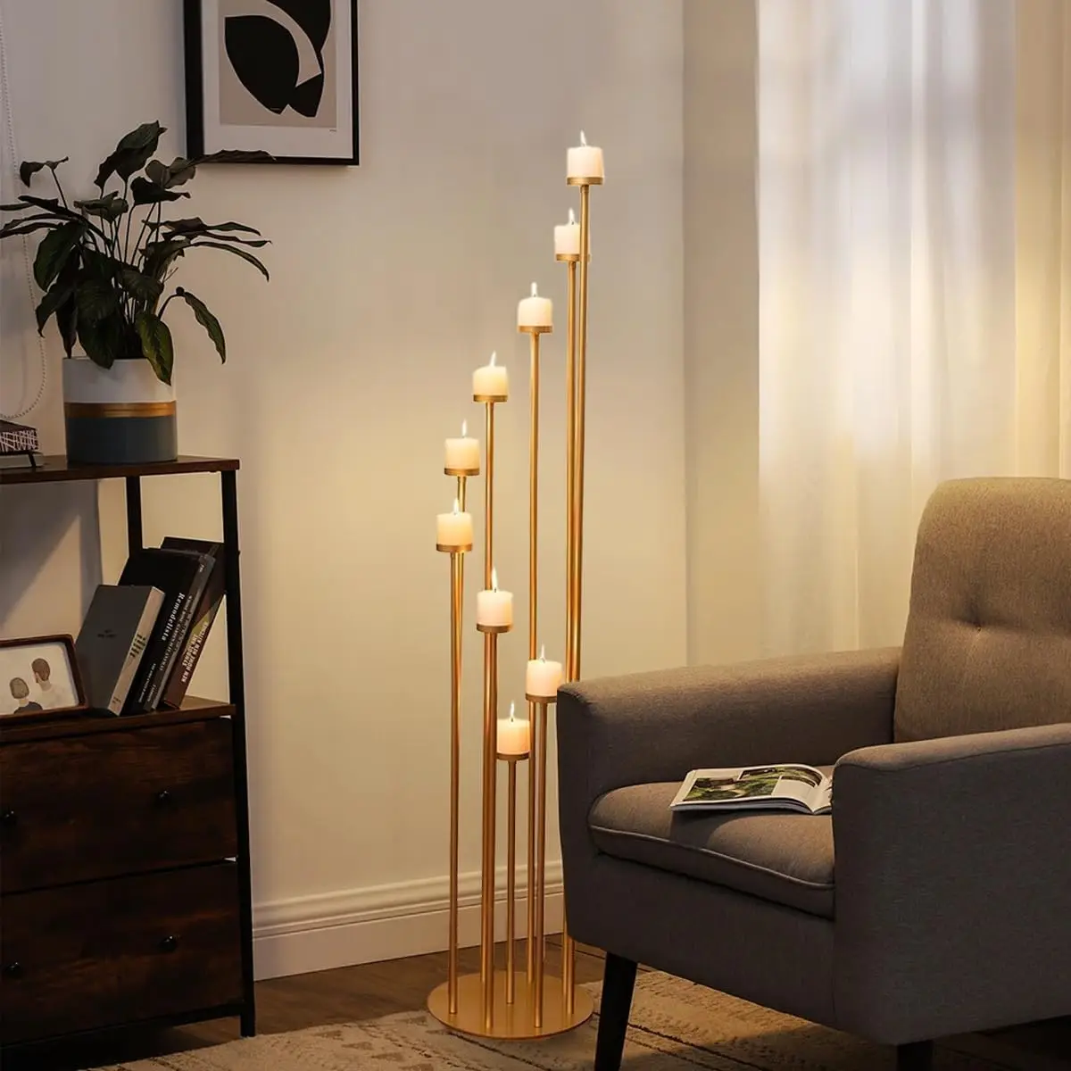 8Pcs Gold Floor Candle Holder 46.3'' 9 Arm Floor Candelabra Tall Candlestick Holder for Home Birthday Wedding - Image 3