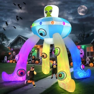 12FT Halloween Inflatables Archway UFO Alien | Giant Alien Arch Inflatable with Colorful Flashing Lights Scary Halloween Outdoor