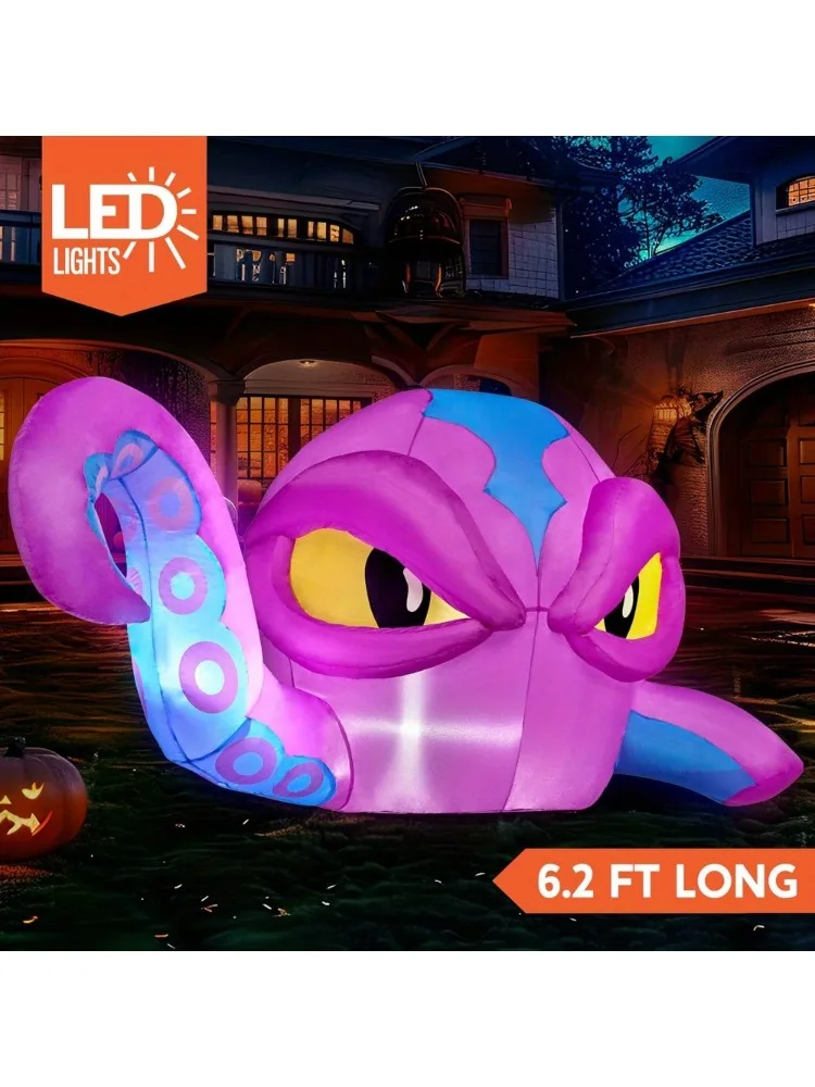 4 FT Tall Halloween Inflatable Purple Octopus Head with Tentacles Broke Out from Window with Built-in LEDs Blow Up for Halloween Window Decor, Outdoor Yard Garden Lawn Party Decoration - Image 7