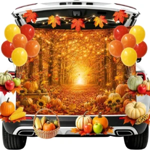 Halloween Trunk or Treat Car Decorations Kit, Autumn Pumpkin Themed Outdoor Garage Archway SUV Decorations with Fall Banner, Backdrop,Balloons and Stickers