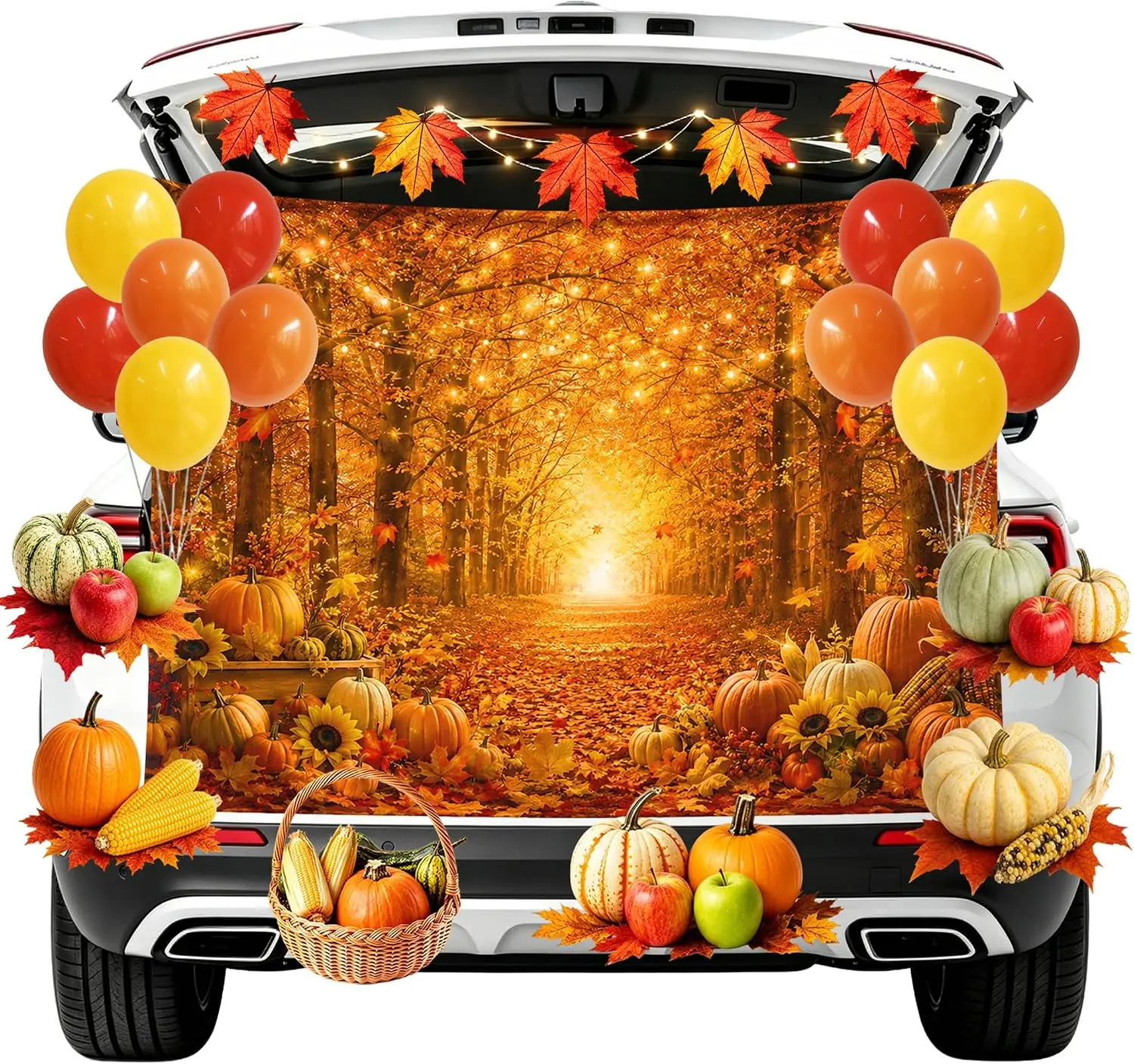 Halloween Trunk or Treat Car Decorations Kit, Autumn Pumpkin Themed Outdoor Garage Archway SUV Decorations with Fall Banner, Backdrop,Balloons and Stickers