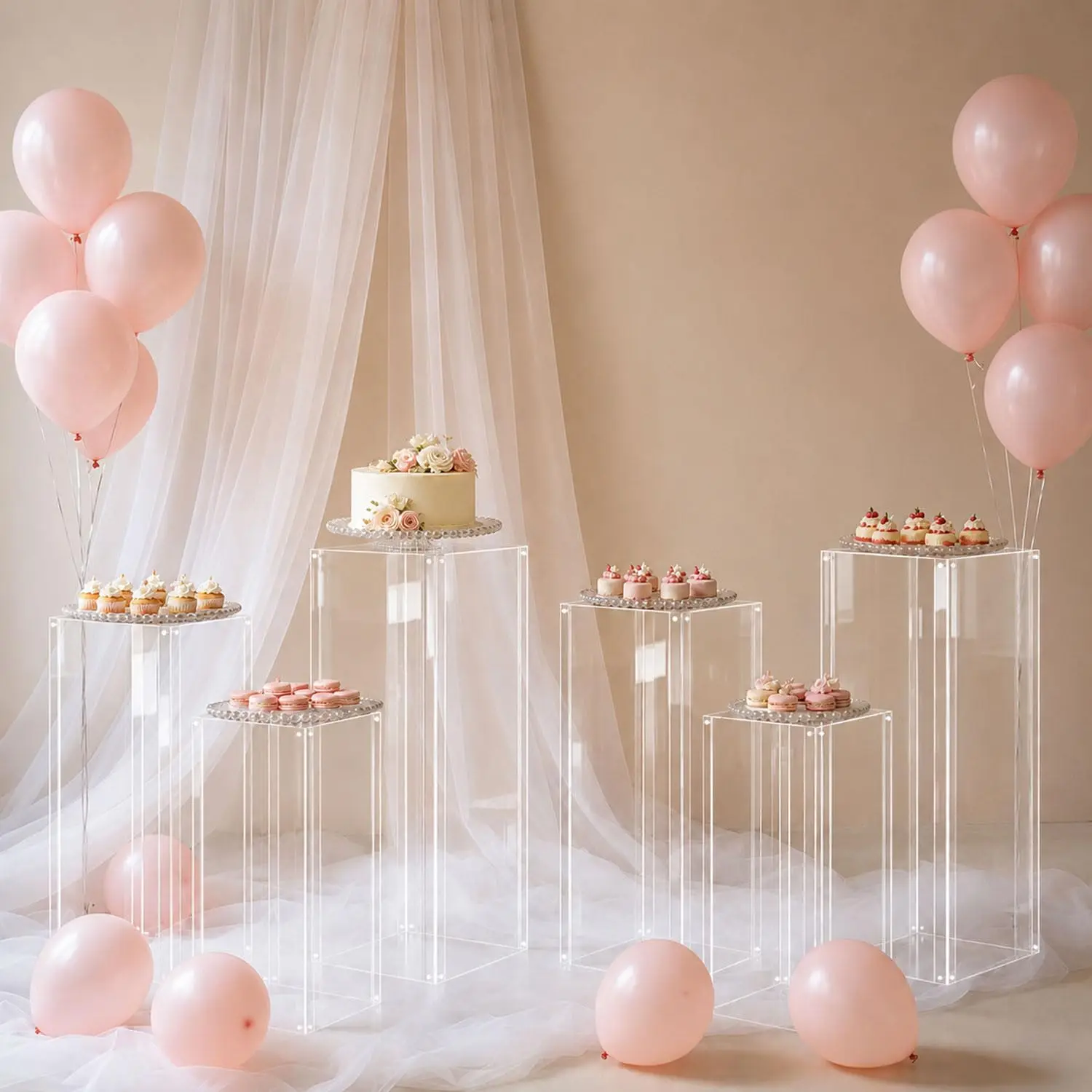Acrylic Column Pedestal Stand for Party 3PCS Clear Lucite Display Pedestal for Cake Wedding Events Art Gallery Party Decor - Image 5