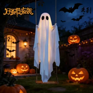 Large Outdoor Hanging Swing Ghost Halloween Decoration Light-Up Spooky Decor for Yard Party Halloween